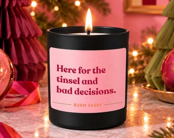 Funny Christmas Party Candle | Xmas Gift for Best Friend or Work Bestie | Secret Santa Gift for Her | Tinsel & Bad Decisions