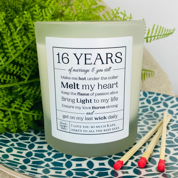 16th Wedding Anniversary Personalised Funny Candle Gift - Partner | Husband | Wife | Get on My Last Wick Wax Anniversary - Frosted Glass Jar