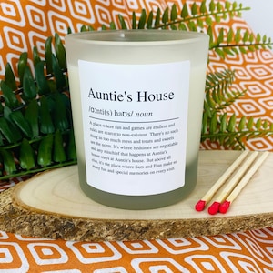 Aunt Aunties House Personalised Funny Definition Candle - Christmas | Birthday | Amusing Gift for Aunty - Frosted Glass Jar