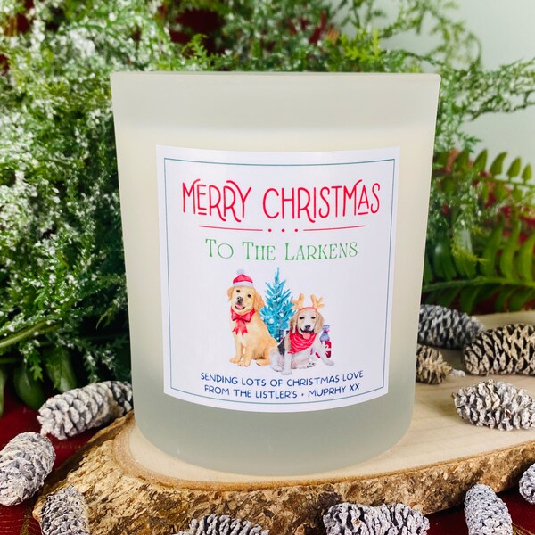 Personalised Christmas Candle Gift | Golden Retriever Xmas Present | Dog Lover Gift | Xmas Home Decoration Candle - Frosted Glass Jar