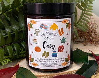 Autumn Candle Time To Get Cosy | Pumpkin Spice | Personalised | Soy Wax (No Paraffin)