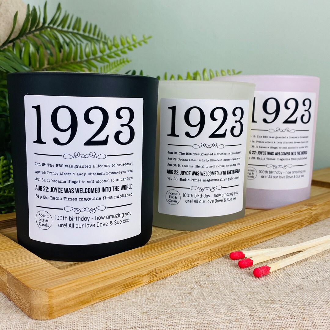 100th Birthday Personalised Timeline Candle 1923 Year Your - Etsy