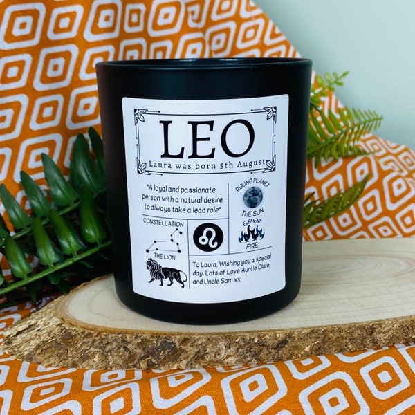 Leo Zodiac Candle Star Sign Candle Etsy