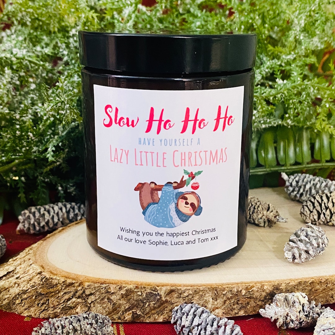 Personalised Funny Christmas Candle Gift Sloth Ho Ho Ho Etsy UK