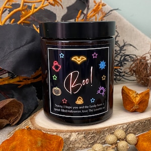 Halloween Neon Boo! Candle | Personalised | Halloween Decoration | Pumpkin Spice | Soy Wax (No Paraffin)