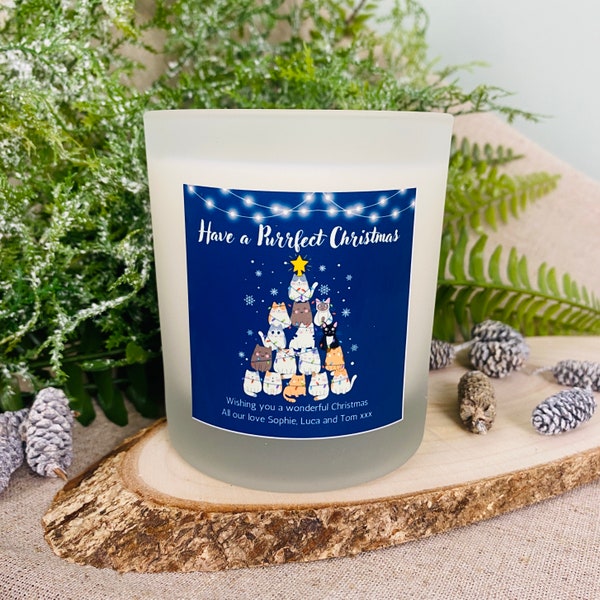 Personalised Fun Christmas Candle Gift | Purrfect Cat Lovers Gift | Stocking Filler | Xmas Home Decoration Candle - Frosted Glass Jar
