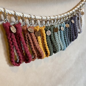 Handmade Macrame Wristlet Keychain, Recycled Cotton Cord