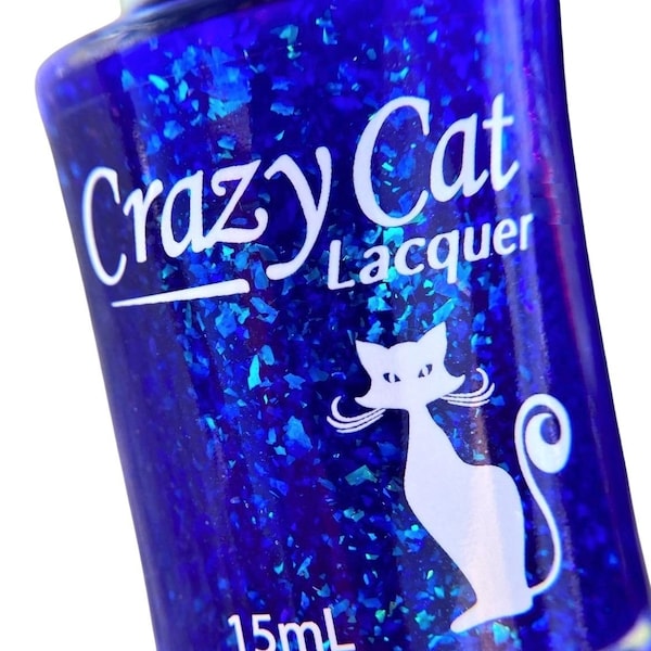 Indigo Crystal Nail Polish -Ultramarine Blue Crystal Flake Hand-mixed Indie Nail Polish Vegan Cruelty Free 10-free Formula Crazy Cat Lacquer