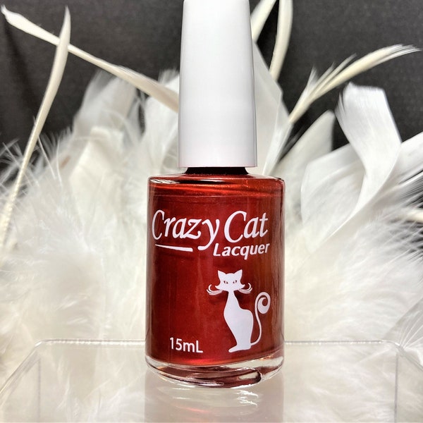 Pin Up Girl Red Nail Polish - Red Micro Shimmer Hand-mixed Indie Nail Polish Vegan Cruelty Free 10-free Formula Crazy Cat Lacquer