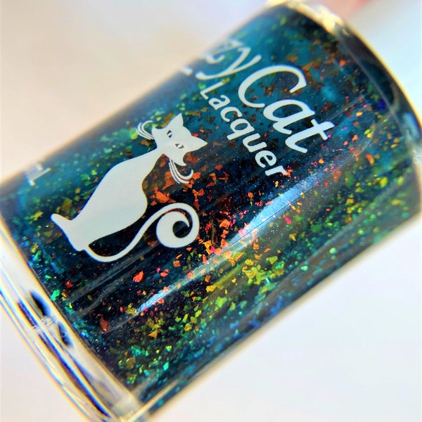 Band Camp Nail Polish - Teal Jelly Holographic Sparkle Hand-mixed Indie Nail Polish Vegan Cruelty Free 10-free Formula Crazy Cat Lacquer