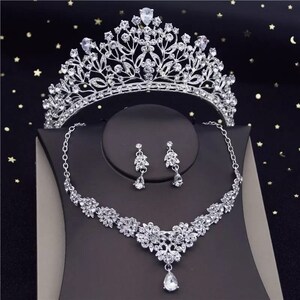 Bridal Tiara Set Bridal Crown Tiara Set Silver Necklace Earrings ...