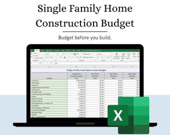 Spreadsheet Single Family Home Budget Excel Digital