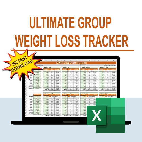 Ultimate Group Weight Loss Competition Tracker, Digital, Instant Download Excel Spreadsheet