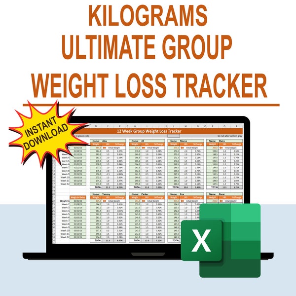 Ultimate Group Weight Loss Competition Tracker, Digital, Instant Download Excel Spreadsheet METRIC/KILOGRAM VERSION