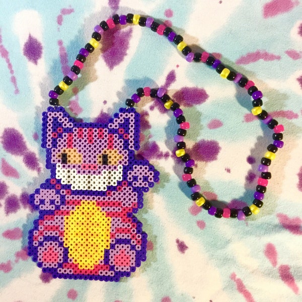 Chershire Cat Maneki Neko Kandi Perler Necklace