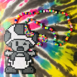 Trippy Glitched Colorful Toad Perler Kandi Necklace