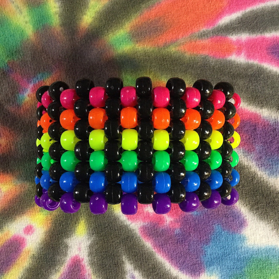 Neon Rainbow Scenecore Kandi Cuff Etsy