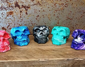 Marble Effect Skull Planter: Hand Cast Jesmonite Pot