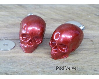Red Skull Knobs, Resin Skull Drawer pulls