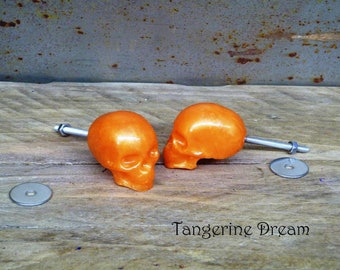 Orange Resin Skull Knobs: Halloween Decor Drawer Pulls
