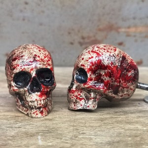 Blood Splatter Skull Knobs, Natural effect Skull Drawer Pulls