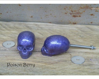 Purple Skull Knobs, Resin Skull Drawer pulls