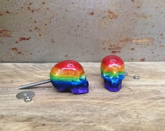 Rainbow Skull Knobs. Skull pulls, Made to Order