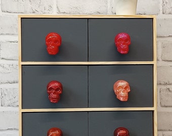 Red Resin Skull Drawer Pulls: Gothic Cabinet Knobs