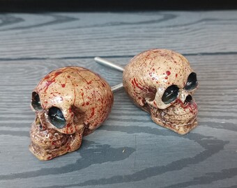 Blood Splatter Skull Knobs, Meduim Skull Drawer Pulls