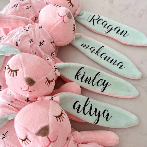 Cute Personalized Easter Bunny Lovey Security Blanket Plush Stuffed Animal Baby Shower Gift Girls Stuffed Plushie
