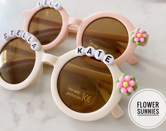 Pink Flower Girls Personalized Name Sunglasses Toddlers Kids Babies Gift With Leather Case