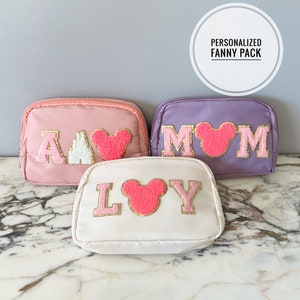 Kids Adults Disney Inspired Personalized Name Initial Fanny Pack Letter Nylon Belt Bag Chenille Patch Toddlers Kids Present Birthday Gift