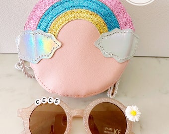 Girls Personalized Name Handbag Rainbow Unicorn Purse School Bag Daisy Sunglasses Toddlers Kids Babies Gift Easter Gift