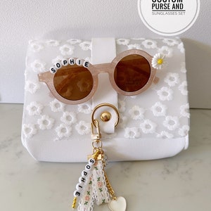 Floral Daisy Girls Personalized Name Purse Crossbody Handbag Sunglasses Toddlers Kids Babies Birthday Gift Party Favors