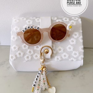 Floral Daisy Girls Personalized Name Purse Crossbody Handbag Sunglasses Toddlers Kids Babies Christmas Birthday Gift