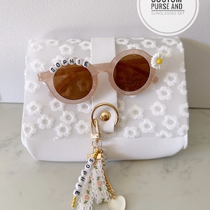 Floral Daisy Girls Personalized Name Purse Crossbody Handbag Sunglasses Toddlers Kids Babies Easter Present Flower Girl Proposal Gift
