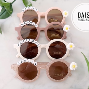 Floral Daisy Little Girls Personalized Name UV400 Protection Flower Sunglasses Toddlers Kids Babies Birthday Gift With Leather Case