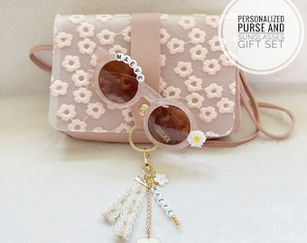 Girls Personalized Name Handbag Pink Daisy Flower First Purse School Bag Sunglasses Toddlers Kids Babies Easter Birthday Gift