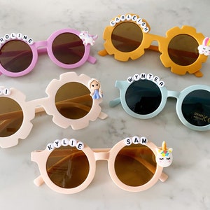 Personalized Name Unicorn Princess Sunglasses for Kids Children Toddler Babies Cute Round Pastel Rainbow Shades