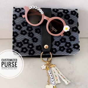 Floral Daisy Girls Personalized Name Purse Crossbody Handbag Sunglasses Toddlers Kids Babies Birthday Easter Gift
