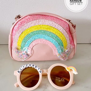 Rainbow Glitter Sparkly Unicorn Toddler Girls Personalized Handbag Crossbody First Purse Kids Birthday Flower Girl Easter Basket Gift