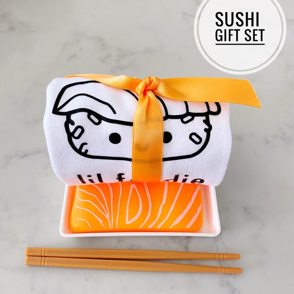 Sushi Salmon Sashimi Lil Foodie Baby Shower Gift Set Asian Food Onesie Bodysuit Kids Play Pretend Food