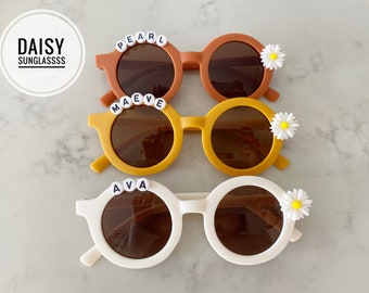 Floral Daisy Girls Personalized Name Premium UV400 Protection Sunglasses Toddlers Kids Babies Birthday Gift With Leather Case Goody Bag