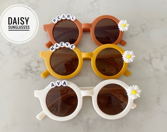 Floral Daisy Girls Personalized Name Premium UV400 Protection Sunglasses Toddlers Kids Babies Leather Case 4, 5, 6 Year Old Easter Gift