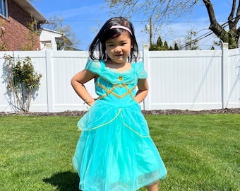 Princess Jasmine Aladdin Inspired Toddler Girls Princess Dress Gown Magical Birthday Party Costume Set Sparkly Glitter Gift