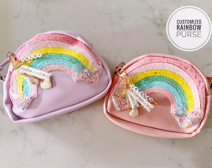 Rainbow Sparkly Glitter Unicorn Toddler Girls Personalized Handbag Crossbody First Purse Kids Baby Birthday Flower Girl Easter Gift
