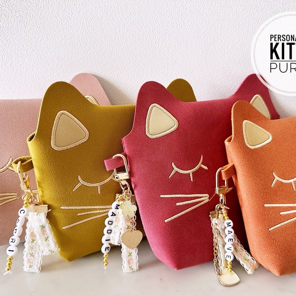 Toddler Girls Personalized Suede Cat Kitty Handbag First Purse Kids Baby Birthday Princess Flower Girl Easter 4, 5, 6 Year Old Gift