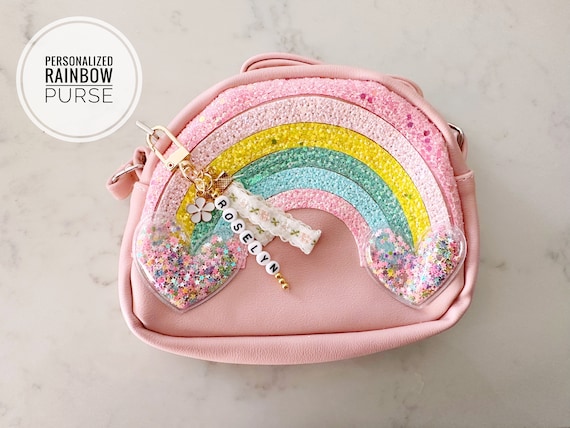 Rainbow Glitter Sparkly Unicorn Toddler Girls Personalized Handbag Crossbody First Purse Kids Birthday Flower Girl Christmas Basket Gift