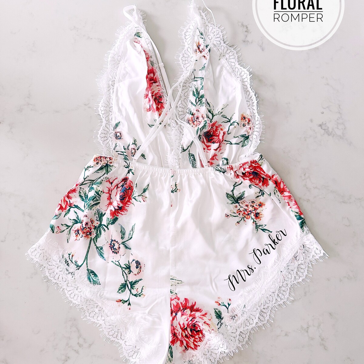 Personalized White Floral Romper Bridal Lingerie - Etsy