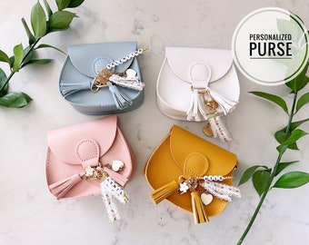 Girls Personalized Leather Tassel Handbag Crossbody Bag Kids First Purse Baby Birthday Baby Shower Princess Flower Girl Easter Basket Gift
